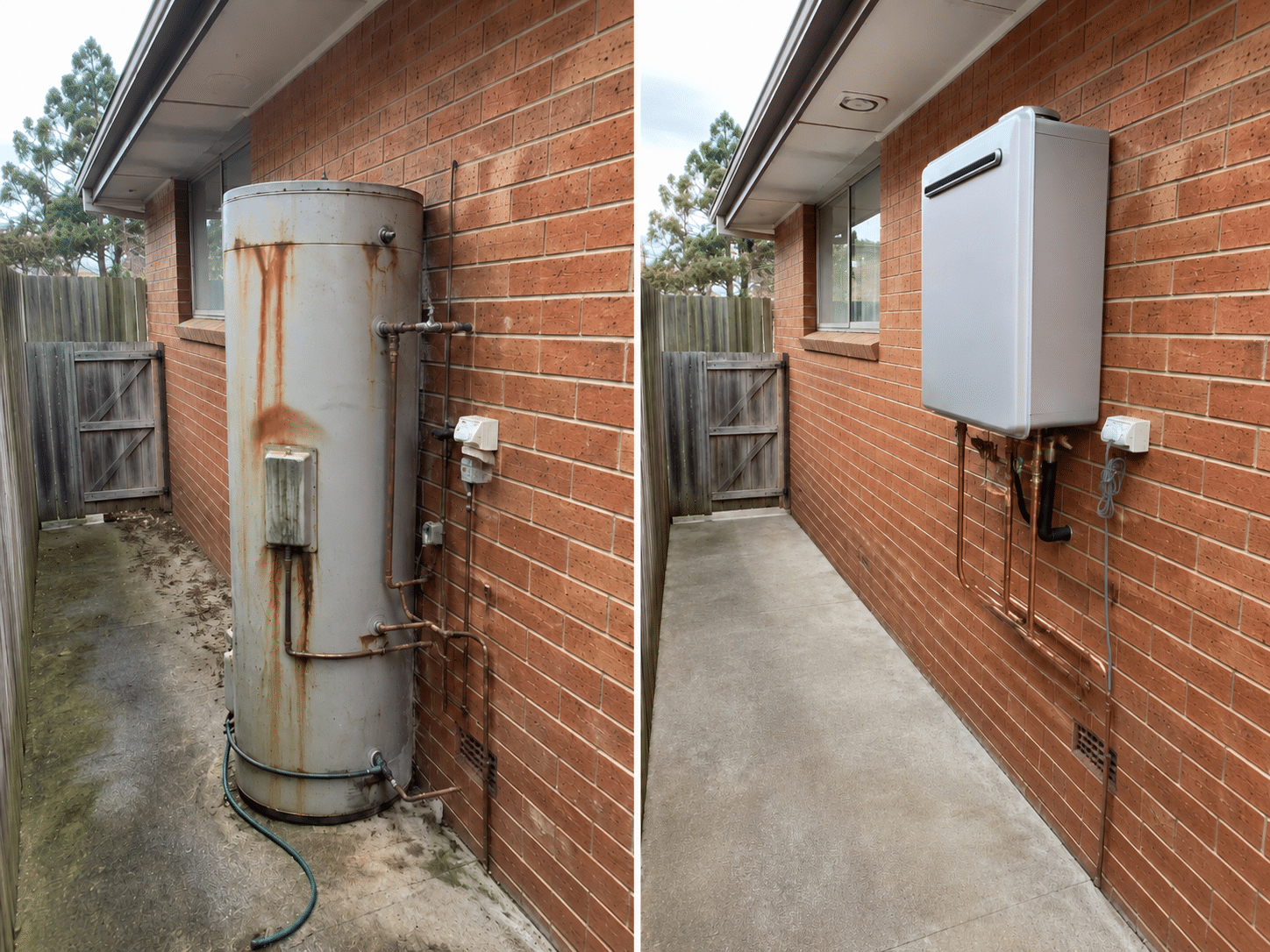Hot water system replacement, gas continuous flow - before and after