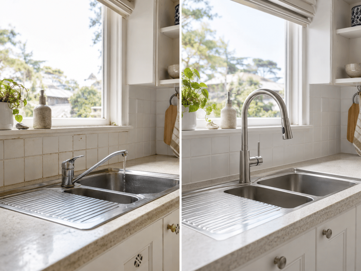 Kitchen mixer replacement and tap install - before and after